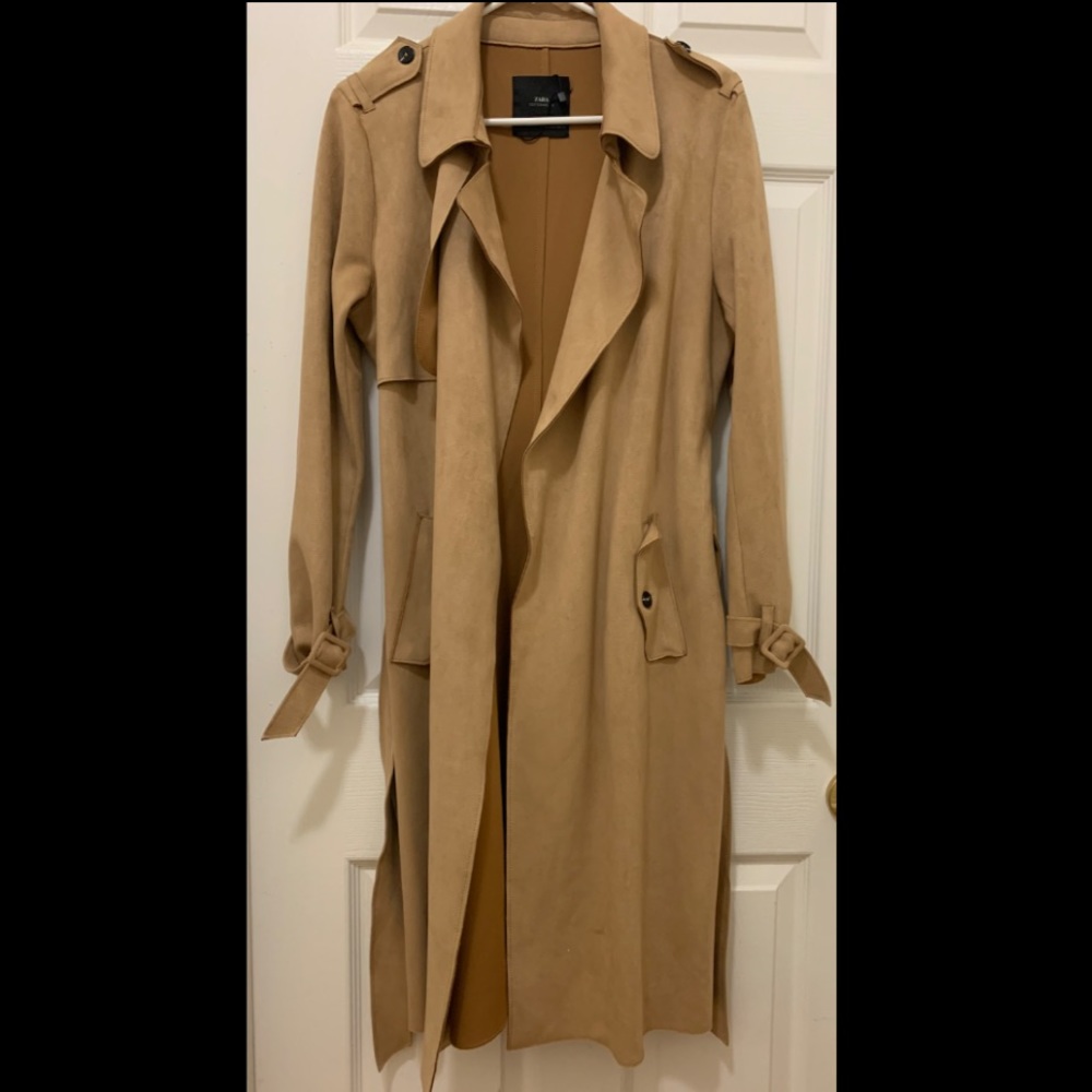 Zara faux suede trench duster in tan